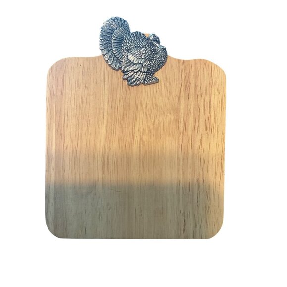 Wood Cutting Board With Decorative Turkey Handle & Stainless Steel Cheese Spread - Picture 3 of 5